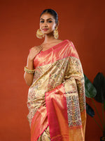 Load image into Gallery viewer, Model wearing Ichchhapuron's Akriti saree, a tissue Kanjeevaram with Kalamkari jaal or net work