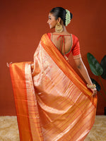 Load image into Gallery viewer, Aanchal or pallu of Ichchhapuron's Zinia saree, a tissue Kanjeevaram with all over jaal or net design in zari