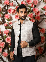 Load image into Gallery viewer, Rupam 1 - Kantha waistcoat (White & Grey)