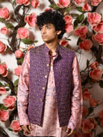 Load image into Gallery viewer, Rupam 3 - Kantha waistcoat (Violet & Yellow)