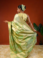 Load image into Gallery viewer, Aanchal or pallu Ichchhapuron's Midori saree, a modern reinterpretation of the Kanjeevaram saree with geometric patterns