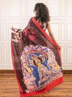 Load image into Gallery viewer, Durga batik saree - chocolate brown with red border