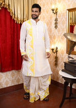 Load image into Gallery viewer, Dhiren 4 - chanderi panjabi (off white & yellow)