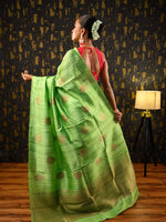 Load image into Gallery viewer, Aanchal or pallu Ichchhapuron&#39;s Nava, a green Benarasi saree with meena buti and zari highlight
