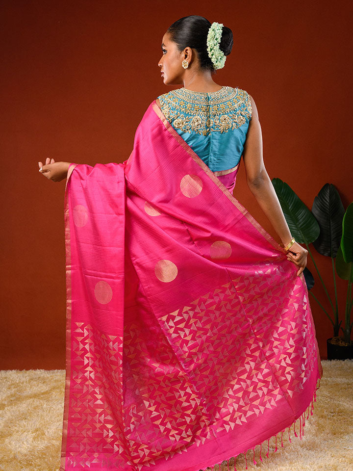Aanchal or pallu of Ichchhapuron's Polka - Pink saree, a contemporary polka dotted Kanjeevaram