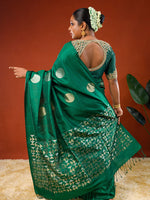 Load image into Gallery viewer, Aanchal or pallu of Ichchhapuron's Polka - Green saree, a contemporary polka dotted Kanjeevaram