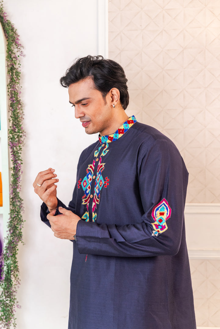 Blue Indra - embroidered panjabi