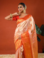 Load image into Gallery viewer, Model wearing Ichchhapuron's Zinia saree, a tissue Kanjeevaram with all over jaal or net design in zari