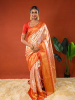 Load image into Gallery viewer, Model wearing Ichchhapuron's Zinia saree, a tissue Kanjeevaram with all over jaal or net design in zari