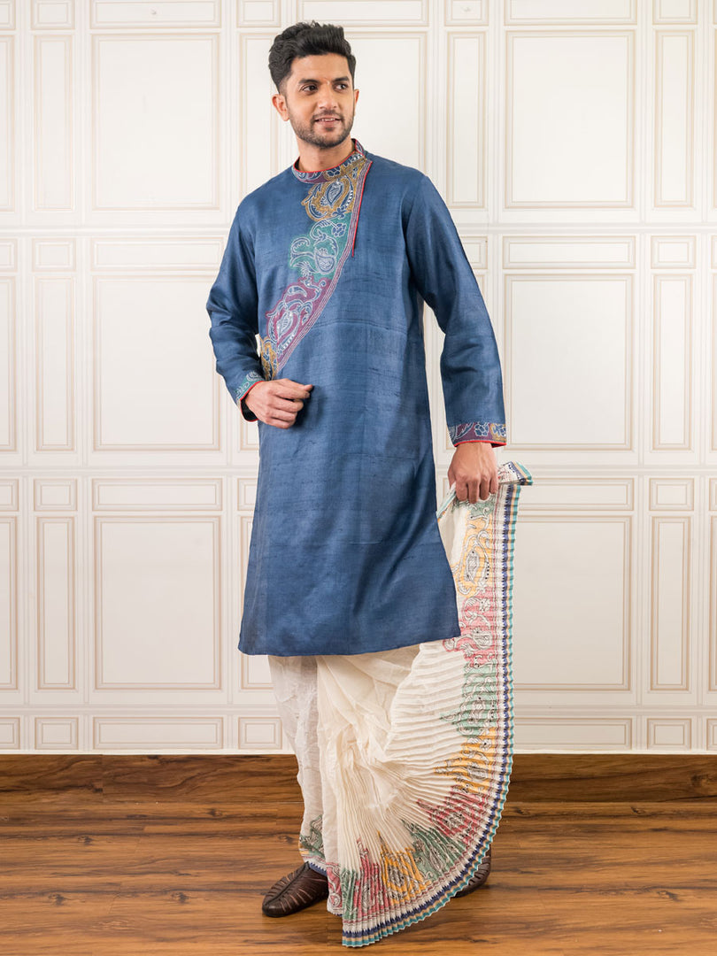 Floral Kantha Embroidered Cotton Dhoti