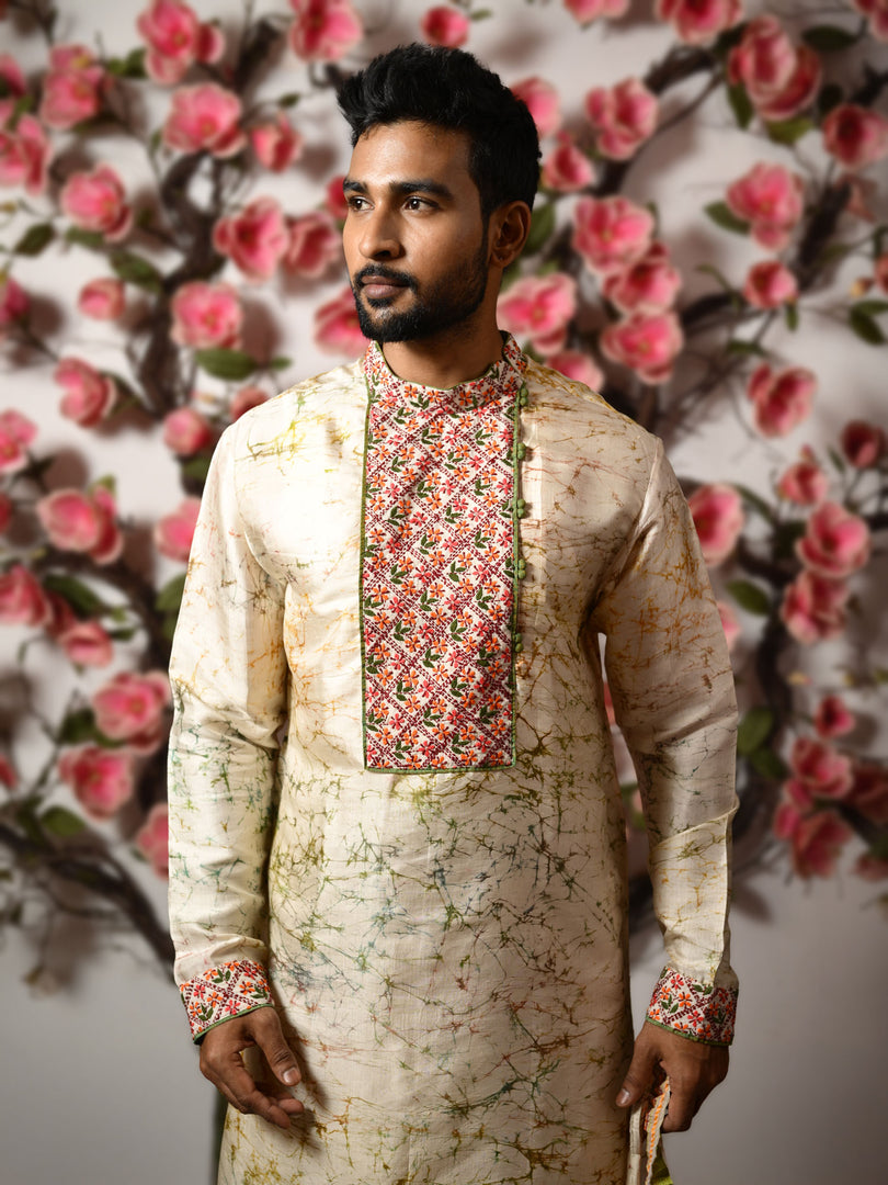 Arnab - batik panjabi (green & peach)