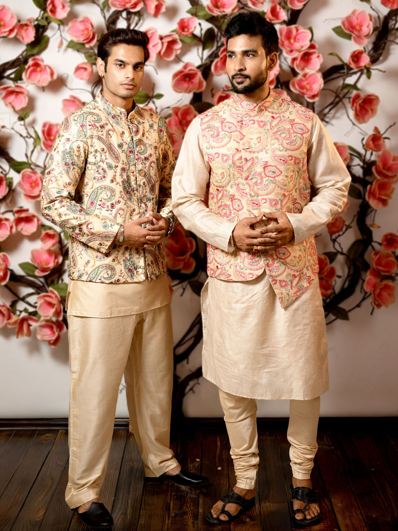 Chanchal 2 - Embroidered Bandh-gala jacket (sea green & red)