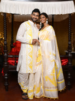 Load image into Gallery viewer, Dhiren 4 - chanderi panjabi (off white &amp; yellow)