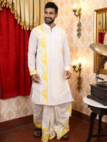 Load image into Gallery viewer, Dhiren 4 - chanderi panjabi (off white &amp; yellow)