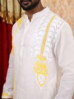Load image into Gallery viewer, Dhiren 4 - chanderi panjabi (off white &amp; yellow)