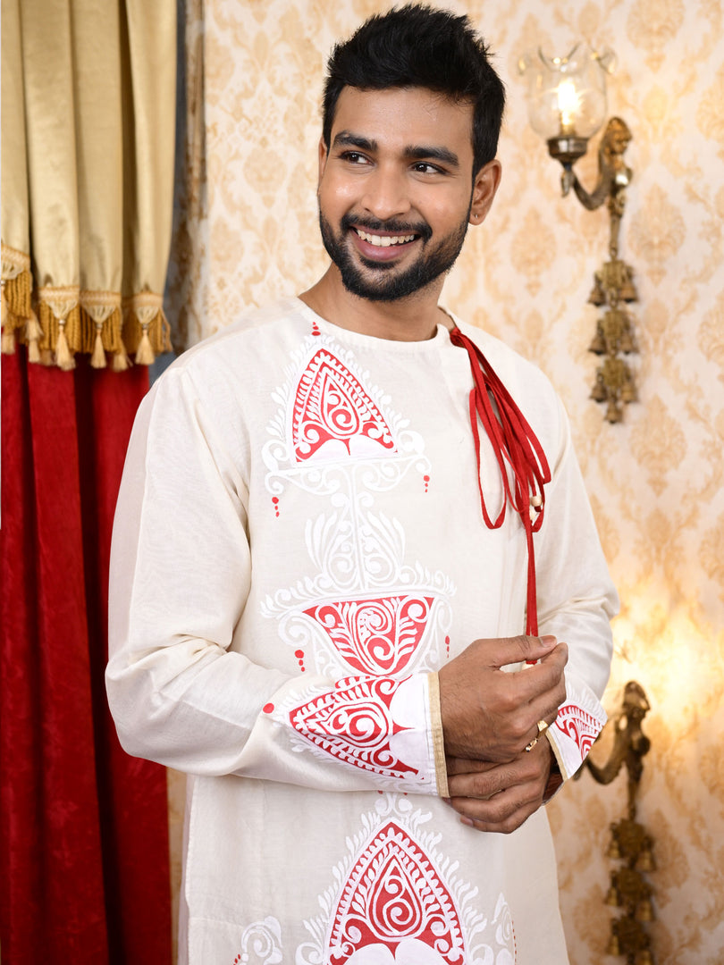 Moh alpona duet set - Red & White