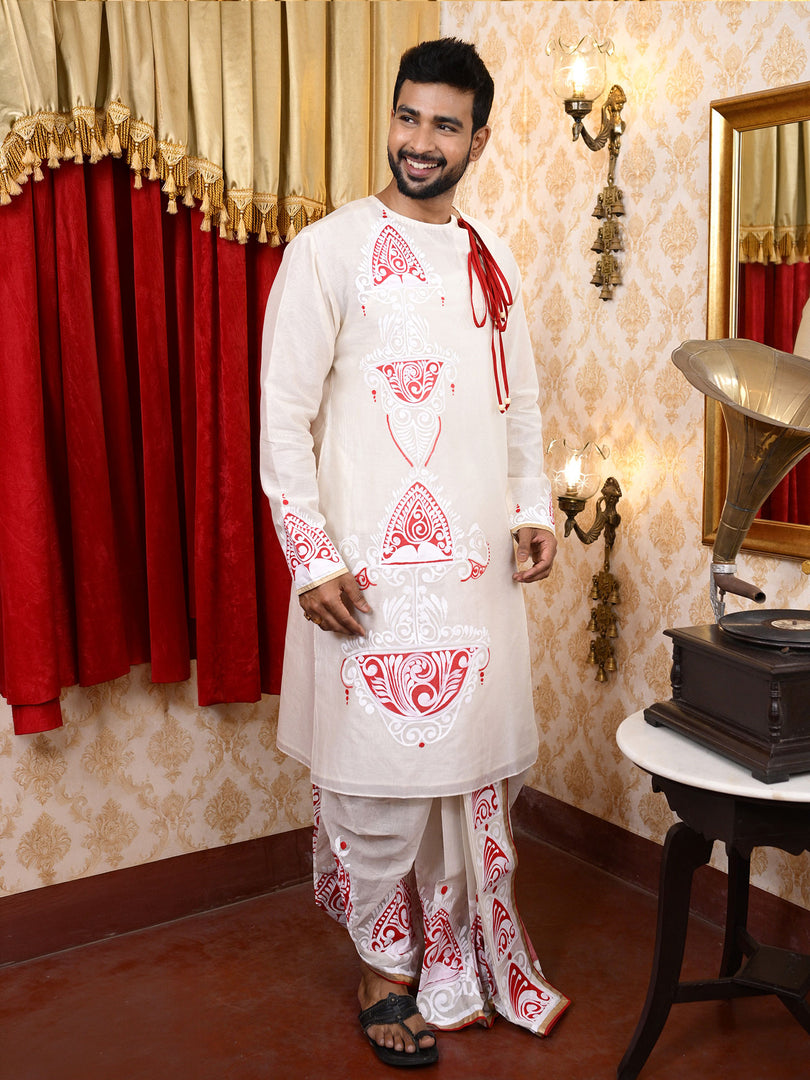 Moh alpona duet set - Red & White
