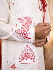 Dhiren 1 - chanderi panjabi (red & white)