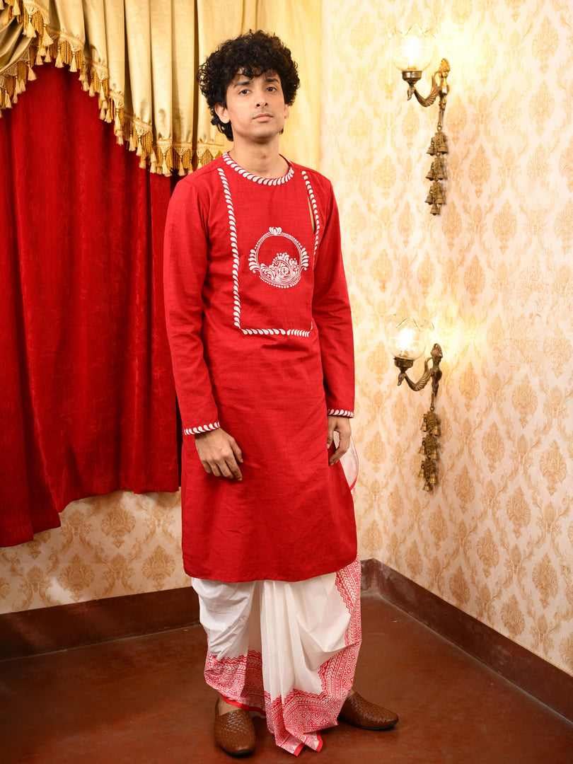 Mrinal 2 - khadi panjabi (red)