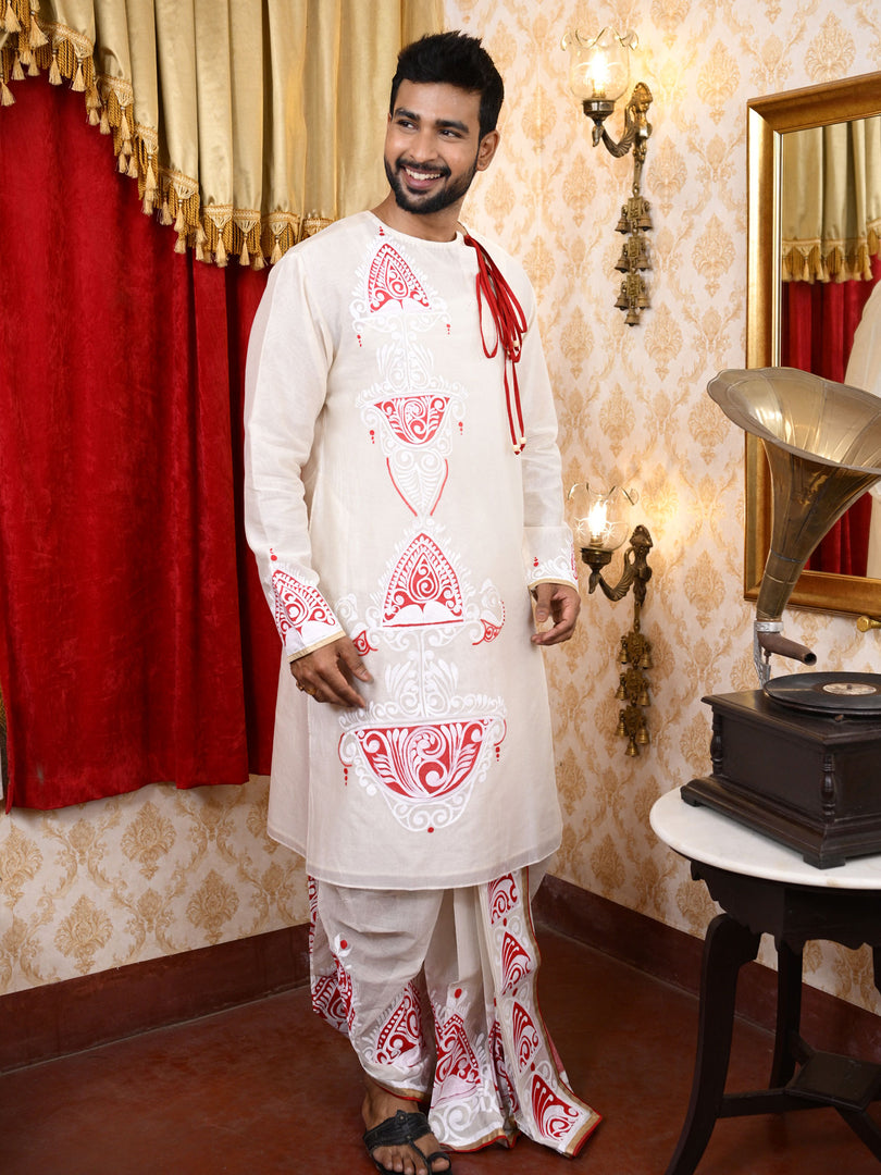 Dhiren 1 - chanderi panjabi (red &white)
