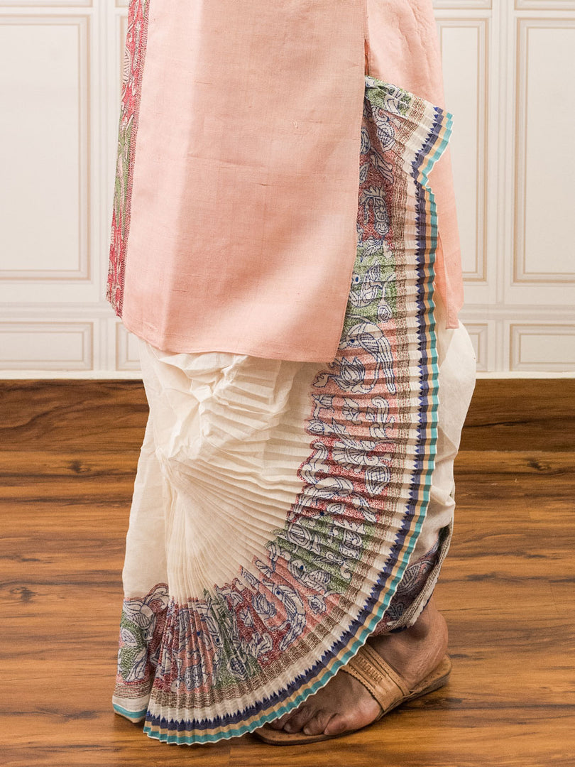 Bird Kantha Embroidered Cotton Dhoti