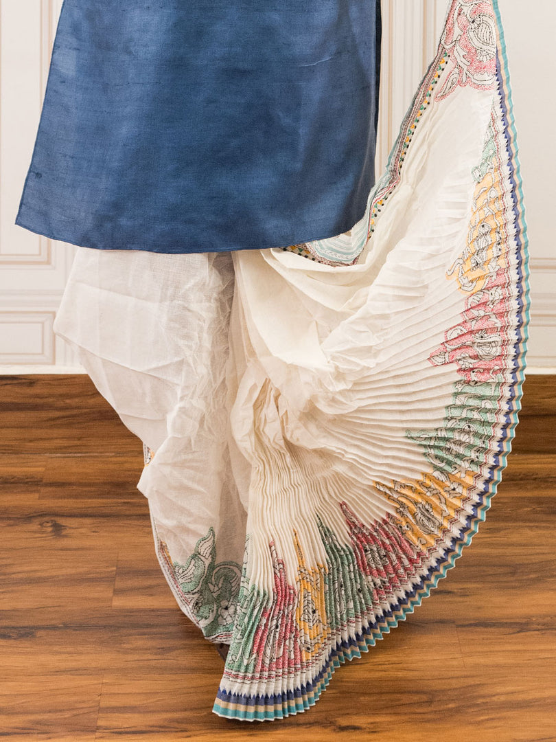 Floral Kantha Embroidered Cotton Dhoti