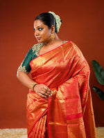 Load image into Gallery viewer, Model wearing Ichchhapuron&#39;s Kumkum saree, a tissue kanjeevaram with all over jaal work
