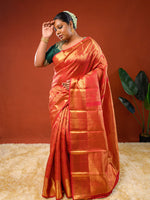 Load image into Gallery viewer, Model wearing Ichchhapuron&#39;s Kumkum saree, a tissue kanjeevaram with all over jaal work
