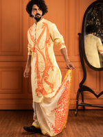 Load image into Gallery viewer, Yellow and tangerine on off-white Dhoti
