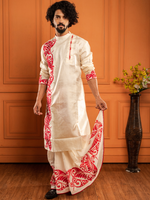 Load image into Gallery viewer, Red alpona on off-white Dhoti
