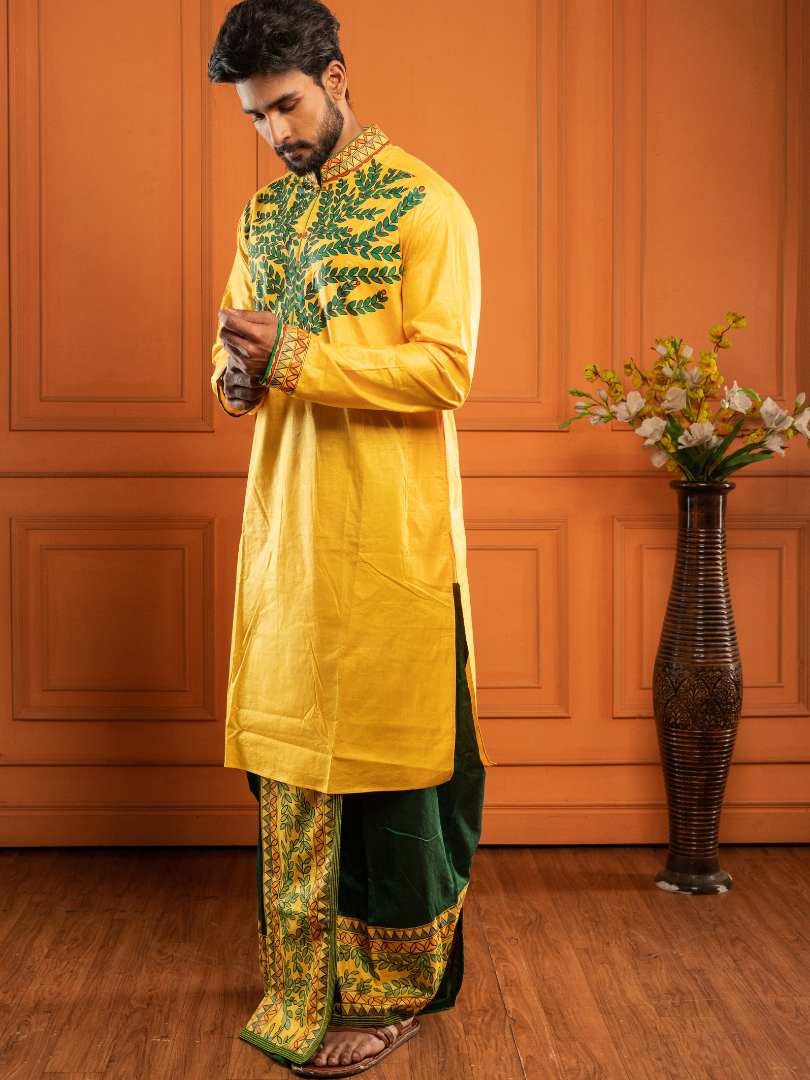 Deep green madhubhani Dhoti