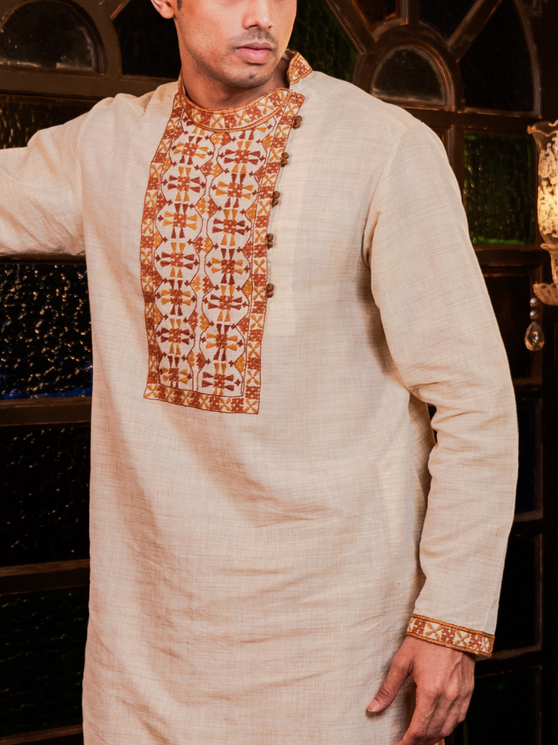 Gujrati embroidered Tussar panjabi