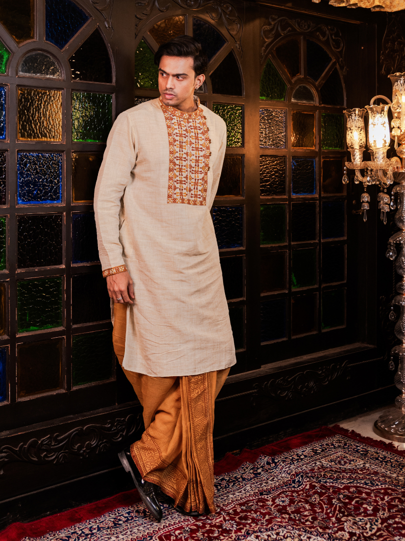 Brown block-printed dhoti