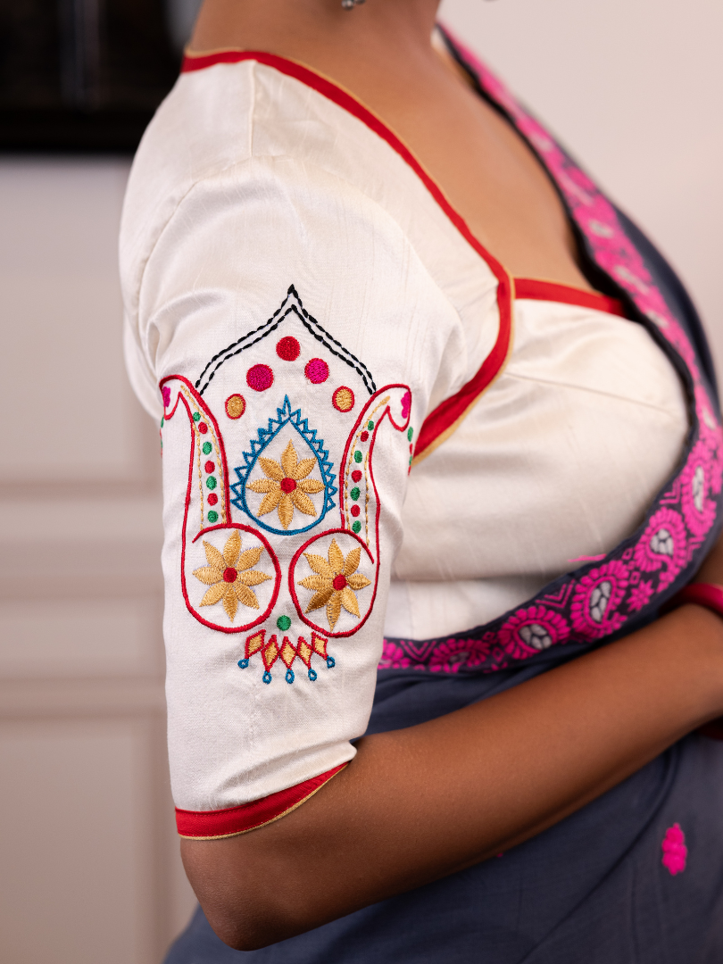 Embroidered Durga - white Blouse