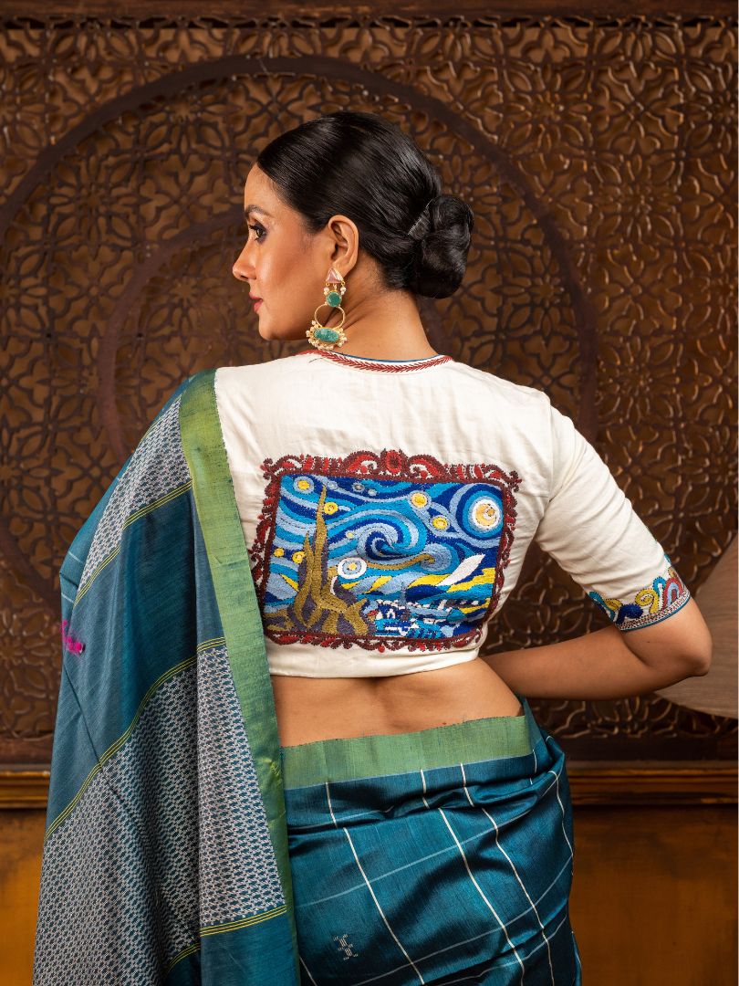 Van Gogh's Starry night - kantha embroidered blouse