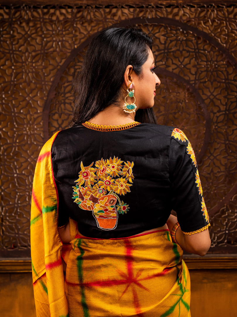Van Gogh's Sunflowers - Kantha embroidered Blouse