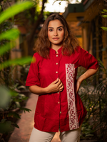 Load image into Gallery viewer, Red kantha pocket shirt
