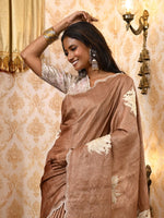 Load image into Gallery viewer, Poinsettia cutwork saree - Beige &amp; Brown