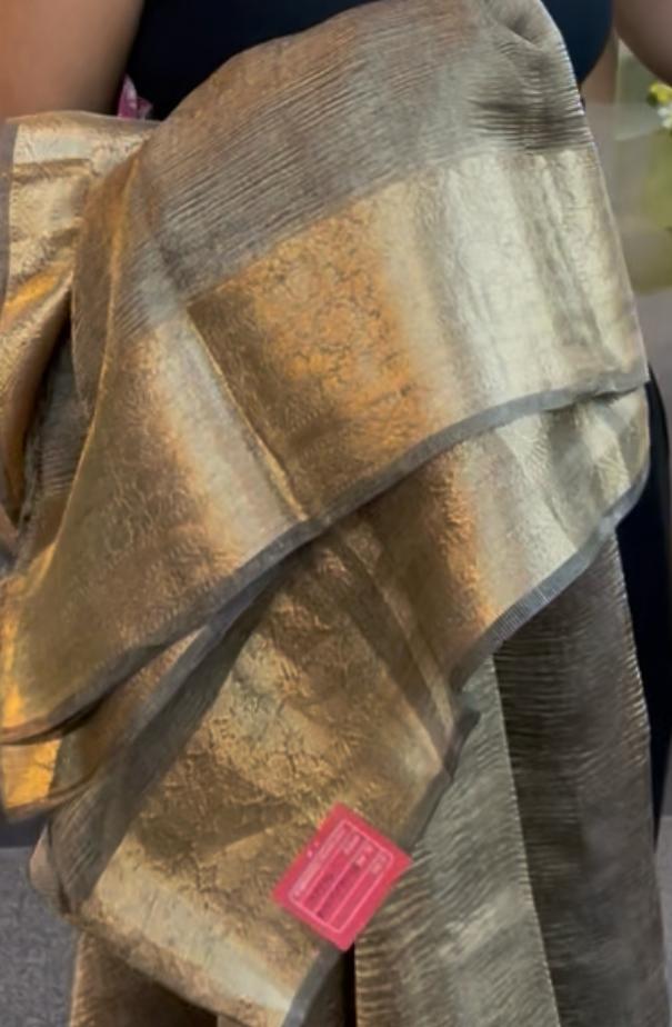 Crush tissue saree - Golden
