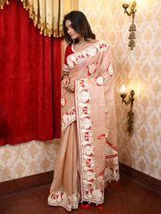 Kirit half tussar saree - Red & White