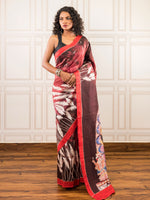Load image into Gallery viewer, Durga batik saree - chocolate brown with red border