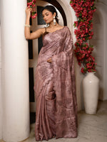 Load image into Gallery viewer, Monsterra cutwork tussar saree - Dusty rose