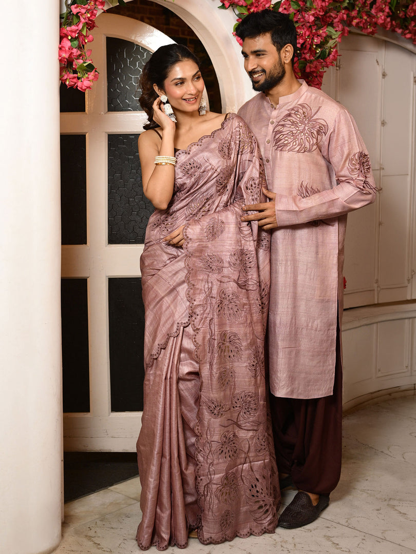 Monstera cutwork duet set - Dusty Rose