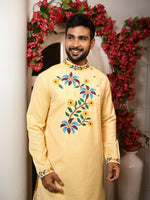 Load image into Gallery viewer, Jamdani-style floral khadi panjabi