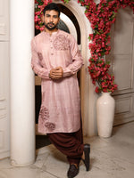 Load image into Gallery viewer, Monstera cutwork tussar panjabi - Dusty rose