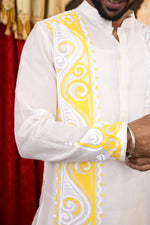 Load image into Gallery viewer, Dhiren 4 - chanderi panjabi (off white &amp; yellow)