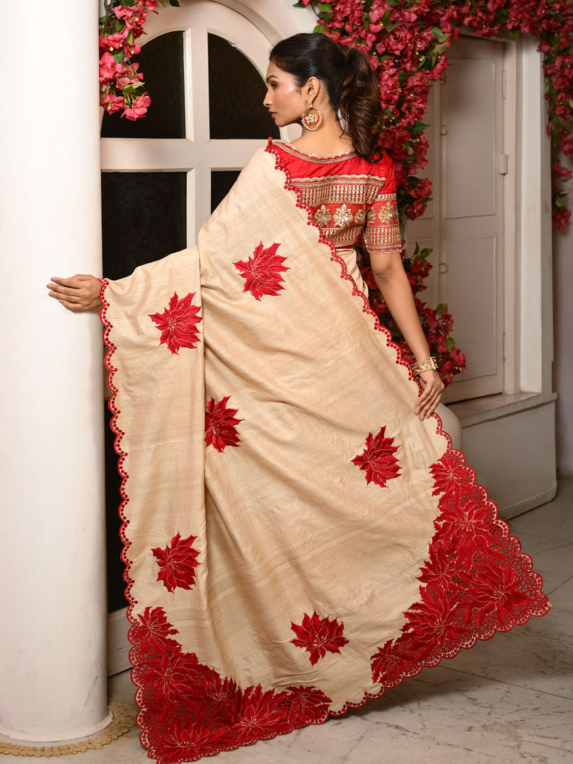 Poinsettia Cutwork tussar saree