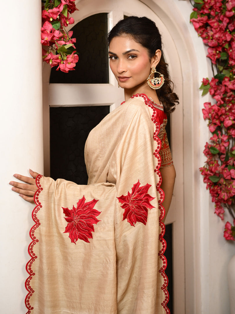 Poinsettia Cutwork tussar saree