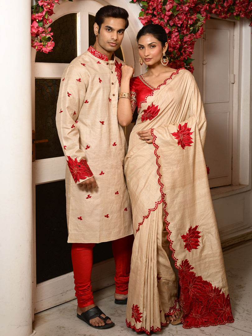 Poinsettia cutwork duet set