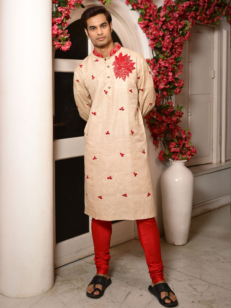 Poinsettia cutwork tussar panjabi